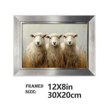 1pc 12x8 Inch (Multi-Size) Minimalist Elegant PS Luxury Gold/Silver/Black Large Picture Frame, Includes 3 Sheep Meadow Oil Painting Art Prints, Suitable For Desktop Or Wall Decor, Home & Office