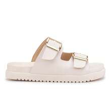 Sandália Estilo Papete Flatform Feminina Moderna Versátil Estilosa com Detalhe em Fivela Confortável para uso Diário  Verão 2025 - Branco - Visão 5