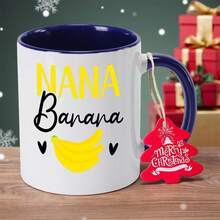 Nana Banana Fun Banana Theme Ceramic Coffee Cup, Non-Slip Base And Banana Peel Design - Suitable For Hot/Cold Drinks, Hand Wash Only - Perfect Gift For Mom, Birthday, Christmas, Valentine's Day - 海軍 - 查看 3