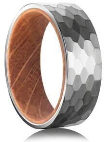 1pc 8mm Black Silvery Tungsten Hammered Ring Whiskey Barrel Rings For Man Engagement Wedding Ring, For Daily Wear, Gift For Party Holiday Birthday Anniversary