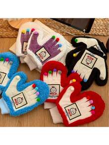 Cute Dopamine Full Finger Gloves, Warm Thermal Lined Thick Gloves For Men And Women, Windproof For Cycling In Winter - Multicolor - View 4