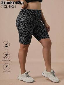 XianBinXiu 1pc Women's Plus Size Leopard Print High Waist Pocket Yoga Leggings, High Elasticity Butt Lifting Curvy Fit Activewear, Suitable For Gym, Running, Casual/Sports Wear - Multicolor - View 4