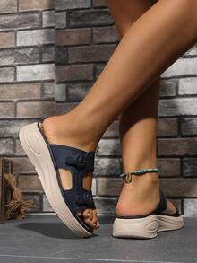 Sandalias con correa de gancho y bucle para exteriores, nuevas zapatillas de playa de verano con suela blanda antideslizante y resistente al desgaste, pantuflas casuales 2 en 1 - Azul Marino - Ver 6