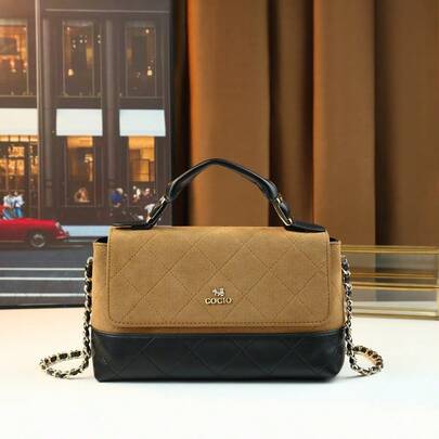 Vintage Dual-Color Large Capacity Tote Bag, Quilted Rhombus Pattern, Versatile Women's Handbag, Autumn/Winter