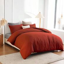 Double Duvet Cover Set - Burnt Orange Bedding Set Double Bed With Zipper Closure Soft Microfiber Quilt Cover With 2 Pillowcases - BurntOrange - View 2