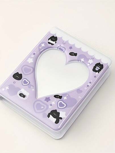 1pc 3-Inch Heart-Shaped Love Photo Album - Transparent Pages, Durable Plastic Material, Perfect For Capturing Precious Couple Moments, Compact And Portable, Can Store Photos And Memorabilia, Couple Commemorative Album, Exclusive Couple Souvenir, Exquisite Cover, Sturdy Ring Binder