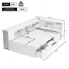 Kinderbet,90*200cm,Einzelbett,Multifunktionales Kinderbett mit Schubladen,Bücherregal und Stauschrank,Bettkasten mit Stauraum,ohne Matratze,weiß - Blanco - Ver 2