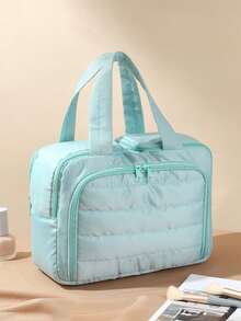 Unisex Lightweight Travel Makeup Organizer, 4-Layer Design, Blue/Green/Multi-Color Options, Transparent Top Lid & Front Pocket, Mesh Pouch & Clear Bottom Compartment, Elastic Brush Holder & Zippered Divider - Cosmetic Bag With Sturdy Handle, Suitable For Plane, Train & Car Travel - Spacious & Fashionable Toiletry Bag For Adult Men & Women Suitcase Storage Of Beauty Essentials,Makeup Bag,Travel Essential - Multicolor - View 9