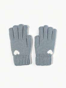 1 Pair Women's Winter Double-Layered Warm Gloves, Knitted With Deer Skin And Fleece To Keep You Warm In Cold Weather, Perfect For Parties, Driving, Cycling, Hiking And Writing - Lake Blue Heart - View 2