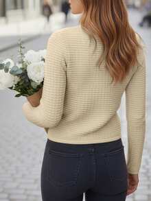 Áo len cardigan cài nút thời trang - Áo len dài tay thường ngày, màu trơn, thời trang thu đông cho nữ - Rượu sâm banh - Xem 2