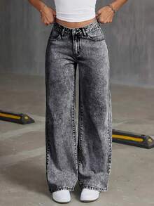 Fashionable Washed Distressed Wide Leg Jeans For Teens