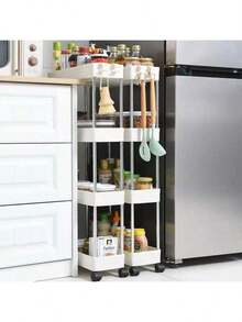 Multifunctional White Sliding Shelf Roller Cart, Hollow Drainage Multi-Layer Ultra-Thin Storage Cart, Slender Storage Cart, Rolling Storage Cart, Narrow Shelf, Bathroom Storage Rack, Kitchen, Bathroom, Laundry Room Mobile Shelf, Space Saving Organizer, Multi-Layer Floor Rack, Tower Rack For Kitchen Laundry Room And Other Narrow Spaces