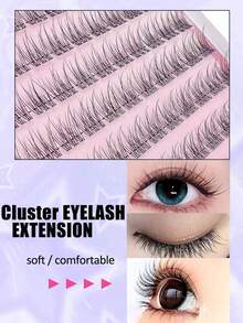 120pcs Self-Adhesive Fluffy False Eyelash Clusters, 11-13mm Mixed Length Set, No Glue Needed, Fluffy Individual Lashes, Self-Adhesive DIY Eyelash Extension, Pre-Glued Lash Clusters, Natural Lengthening C-Curl Lash Clusters, No Glue Or Makeup Remover Required, False Eyelashes - Black - View 10