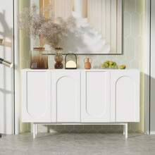 Modern Minimalist White Sideboard With 4 Türen Im Bogenmuster Für Esszimmer Und Wohnzimmer (Weiß) - White - View 4