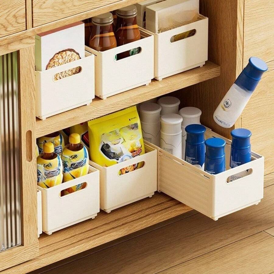 1 pieza Caja organizadora plegable y retráctil para el hogar/cocina, contenedor de almacenamiento de estilo cajón expandible para despensa, dormitorio, armario, aperitivos y artículos varios