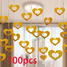 100个红色心形亮片挂饰，情人节心形装饰，结婚纪念日爱情派对天花板装饰，情人节派对用品，心形亮片挂饰，餐厅展示和装饰，新娘送礼会婚礼仪式必备，婚礼仪式装饰，情人节（带挂绳）