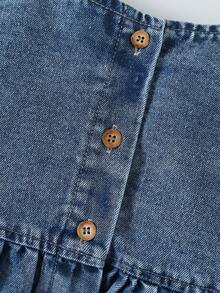 2件套女童可爱舒适户外日常无袖纽扣雪花水洗牛仔背心上衣和简约时尚复古休闲碎花边牛仔短裤套装