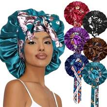 Awegeo 女士印花缎面睡帽，休闲舒适，可作睡帽或头巾使用 - 1Pc - 查看 13