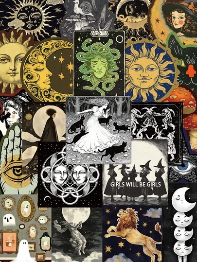 50PCS Mysterious Celestial Aesthetics Stickers Fashion Personalized Creative DIY Fine Decorative Stickers Scrapbook Laptop Luggage Guitar Water Cup Phone Case Popular Decals
