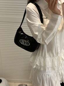 金属装饰PU皮革法棍形腋下包，拉链封口女士单肩包，轻便休闲，适合日常佩戴、约会、送礼，简约现代时尚新月形包 - 彩色 - 查看 3