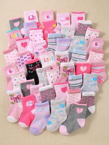 24-Pair Pack Of Baby Girl And Toddler Candy Colors Socks With Adorable Cartoon Animals - Butterflies, Rabbits, Hearts & Flowers. Fun, Unique Patterns, Skin-Friendly And Soft. , Versatile Mid-Calf Socks For Daily Wear, Festival Gifts, Travel. Colors And Styles Randomly Shipped - Multicolor - View 1