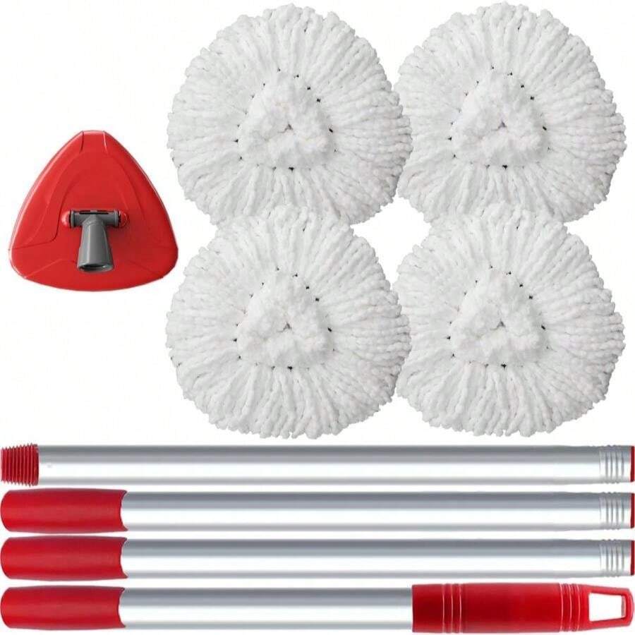 Spin Mop Head Replace Compatible With O Cedar EasyWring 1 Tank, Upgraded Scrub Brush And Base, 4 Microfiber Mop Replacement Head, 1 Handle, Easy To Install Attachments - ColorC - 查看 1