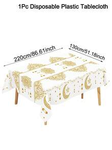 1pc Eid Mubarak Disposable Tablecloth, Gold Star & Mandala Floral Pattern Plastic Tablecloth, Suitable For Eid Home Kitchen Dining Table Decor, Ramadan Decoration, Eid Party Supplies - Multicolor - View 14