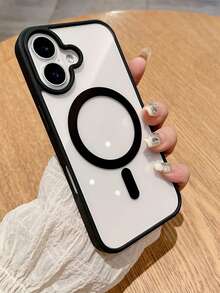 حافظة هاتف مغناطيسية فاخرة ذات حواف سوداء شفافة، متوافقة مع هواتف آيفون 17 برو ماكس، 17 برو، 17 إير، 17، 16، 15، 14 بلس، 13، 12، 11 برو ماكس، إطار ملون، مقاوم للصدمات، تصميم مغناطيسي، يدعم الشحن اللاسلكي