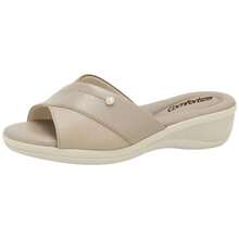 Tamanco Feminino Anabela Fácil Calce Confortavel Comfortflex - Bege - Visão 1