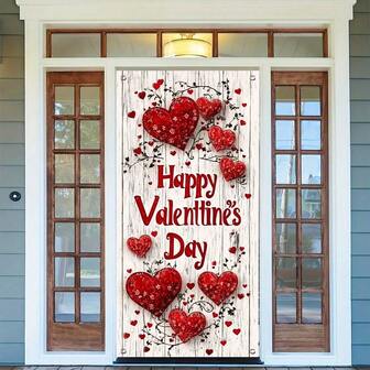 1 pieza Pancarta de puerta para el Día de San Valentín, decoración de poliéster con temática de corazones, diseño multiusos para celebraciones, apto para uso interior y exterior