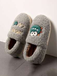 Pantoufles épaisses doublées de peluche pour femmes, chaussures d'intérieur mignonne à talon couvert pour l'après-accouchement, chaussures chaudes antidérapantes pour hommes et femmes, nouvelle collection 2020-2025 - Gris - Voir 6