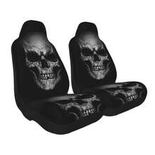 1pc Black Background Grey Skull Full Coverage Car Seat Cover Set, Suitable For All Seasons, Fabric Material, Fits Multiple Car Models, Comprehensive Protection (Personalized Skull Design, Suitable For All Seasons) - one-size - View 3