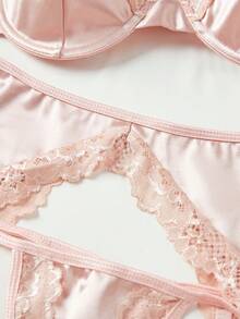Satin Sexy Bow Simple Sexy Underwear,Lenceria Para Mujer,Lingerie For Women>Set,Lingerie Sets For Women ,Christmas Outfit Women,Sexy Lingerie,Lingerie Sexy,Christmas Outfit Women>Lingerie,Lingerie For Women Seductive Nasty Kinky - 粉色 - 查看 3