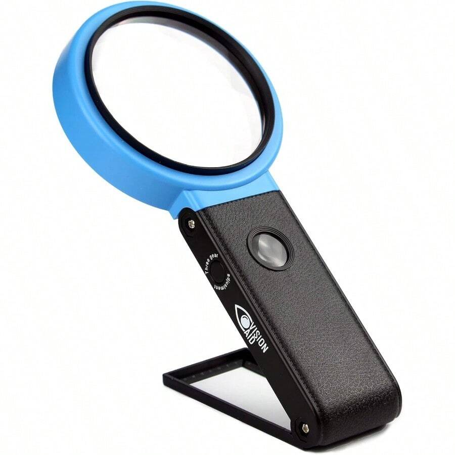 WSXC VisionAid Hands-Free Magnifying Glass With Stand LED Lights Loupe Handheld Illuminated Magnifier For Low Vision Seniors Coins Reading Jewelry - 黑色 - 查看 1