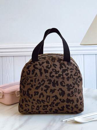Portable Insulated Lunch Bag; Thickened Cute Student Lunch Fruit Bag; Brown Leopard Print Lunch Bag.