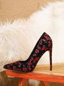 时尚性感红色尖头细高跟休闲百搭女式高跟鞋 - 紅色 - 查看 6