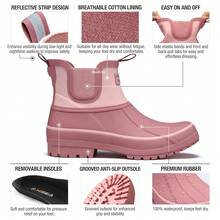 HISEA Women's Duck Chelsea Rain Boots Waterproof Short Garden Boot Outdoor Mud Boots - 粉色 - 查看 5