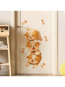 1pc Cartoon Three Puppy Bones Decorative Sticker PVC Sticker Removable Self-Adhesive Easy-Tear Sticker Home Decor To Brighten Your Life Holiday Decorations Birthday Graduation Gift - Multicolor - View 3