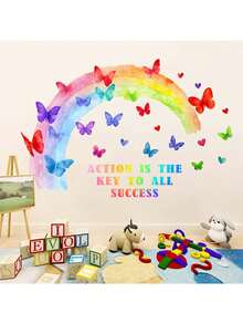 1pc Painted Butterfly English Decorative Sticker, PVC Sticker, Removable Self-Adhesive Easy-Tear Sticker, Home Decor, Make Your Life Fresh, Holiday Decoration Sticker, Birthday And Graduation Gift - Multicolor - View 5