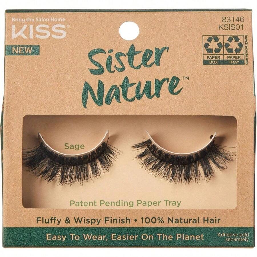 Lashes Sister Nature False Eyelashes, Easy to Wear Easier on Planet, Natural Hair, Wispy and Fluffy Lash, Reusable - Sage, 1 Pair - Sabio - Ver 1