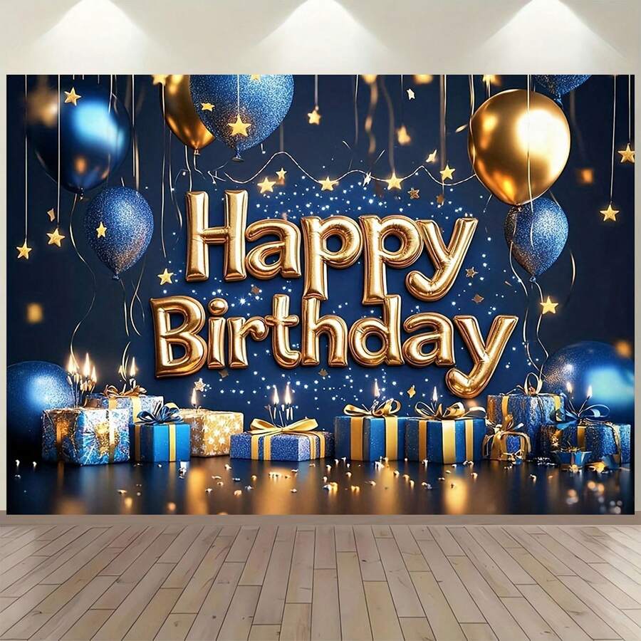 This Elegant Black And Gold "Happy Birthday" Themed Backdrop Is Perfect For Adult Parties, Birthday Parties, Celebrations, And More. It's Also Suitable For Holiday Photography Backdrops, Parties, Home And Room Decor, And Comes In Multiple Sizes. - Multicolor - View 1