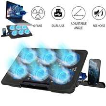 6 Silent LED Fan Laptop Cooling Pad | 15.6-17 Inch Laptop Cooling Fan Stand, Portable Ultra-Thin USB Powered Gaming Laptop Cooling Pad, Fan Speed ​​Control Function - 黑色 - 查看 12