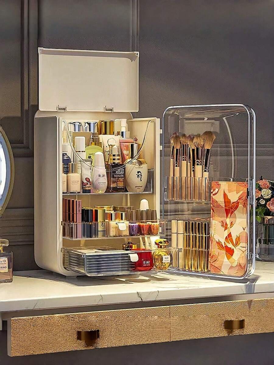 高品质亚克力化妆品收纳盒，经久耐用且透明，抽屉式护肤品和化妆品收纳盒，防尘多功能梳妆台化妆盒