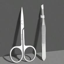 Stainless Steel Slanted Eyebrow Tweezers, Scissors, Trimmer Set For Eyebrow Shaping,Giveaways,Travel,Cheap Stuff,Travel Essential - Multicolor - View 9