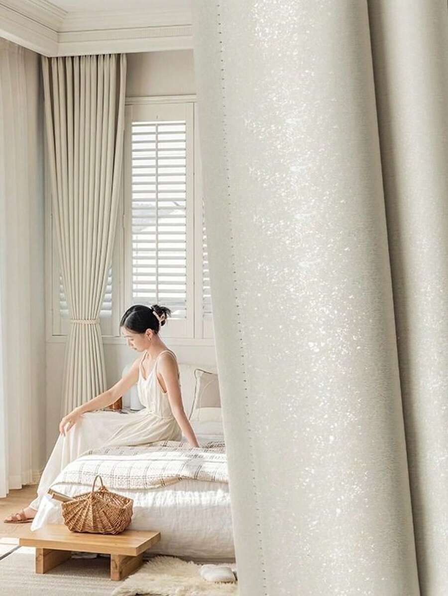 1pc Blackout Curtain And Solid Voile Cream White Curtain For Living Room And Bedroom With Noise Reducing And Privacy Window Drapes  - Beige - View 1