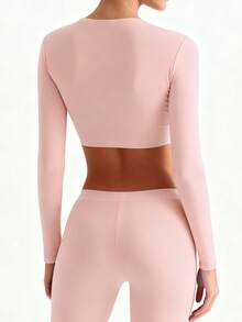 XLLAIS Small Round Neck Long Sleeve Fitted T Shirt Elastic Double Layer Crop Women Tops