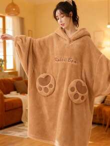 Women's Ultra Soft Ruffle Ankle-Length Fleece Robe Thickened Ruffle Trim Fashion Sleepwear Robes With Side Pockets, Soft Warm Long Bathrobe, Plush Spa Robes Lounge Robe House Coats Sleepwear With Pockets - Multicolor - View 4