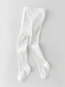 2pcs Kids' New Black & White Vertical Striped Tights, Solid Color Leggings, Fashionable Tight Pants, Versatile Student Bottoms