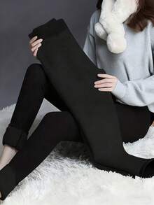 女士休闲高腰加绒打底裤，显瘦腰身设计