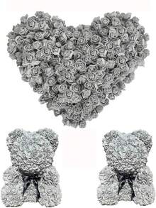 50/100/200/300/400/500个迷你泡沫玫瑰花头，人造花泡沫假花散装，适用于DIY工艺品、婚礼花束、餐桌摆饰、派对餐桌装饰、家居装饰、花园装饰 - 灰色 - 查看 11